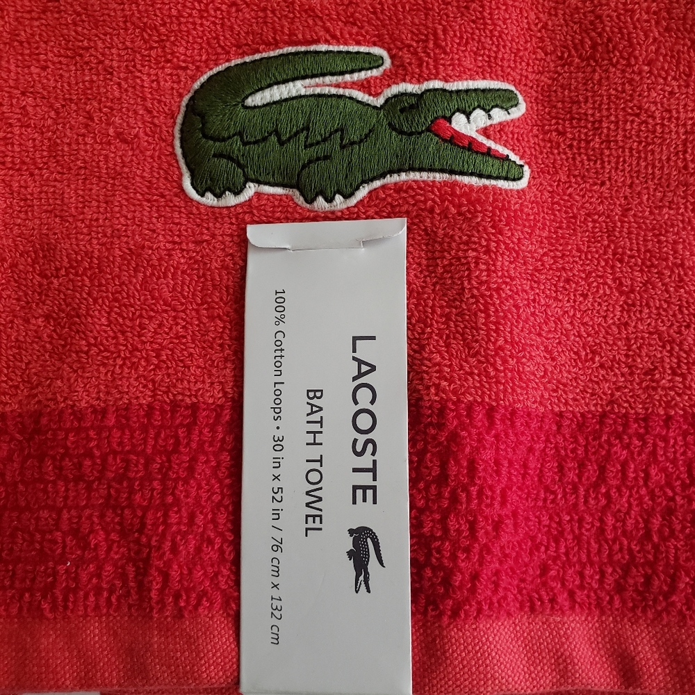 LACOSTE Bath Towels Set of 2 Red 30 x 52 NWT Towel - Picture 3 of 7